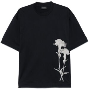 flower-embroidered T-shirt