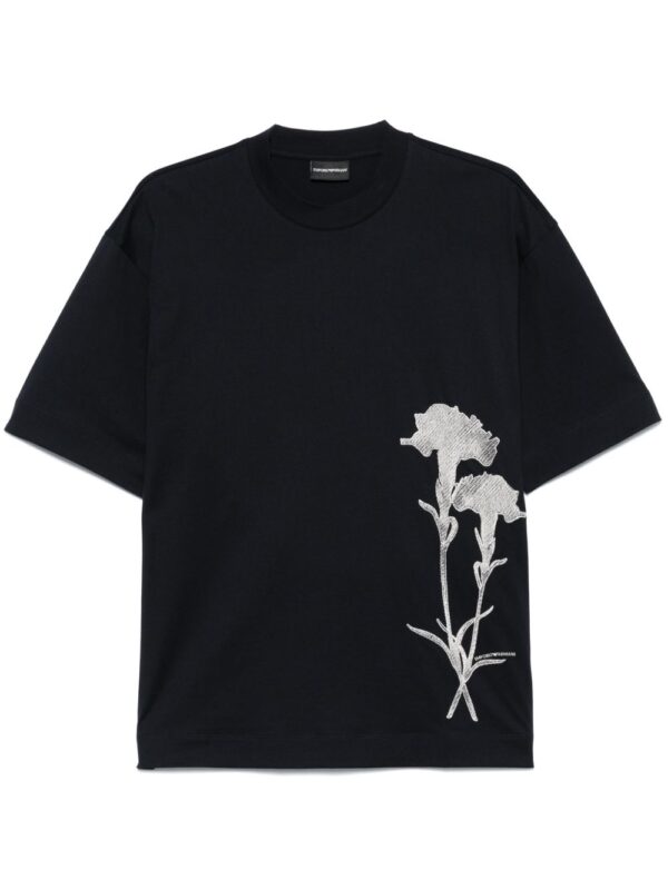 flower-embroidered T-shirt