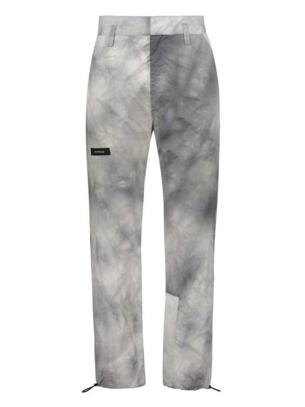 marble-print trousers