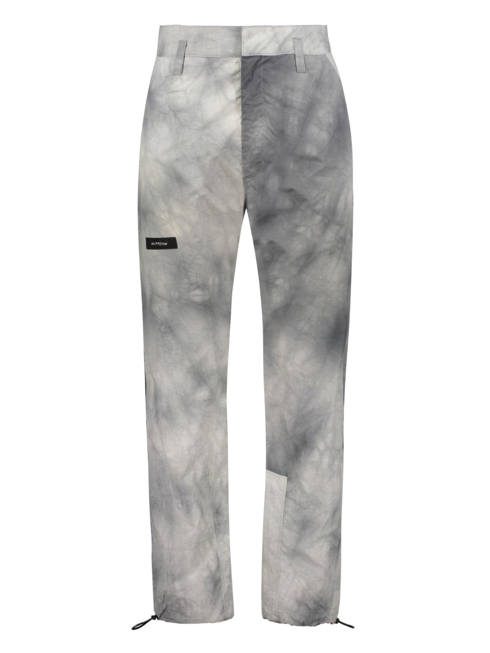 marble-print trousers