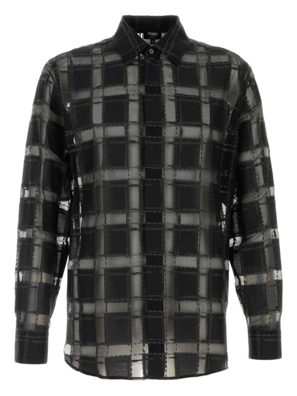 ⁦check-print organza shirt⁩ - الصورة ⁦2⁩
