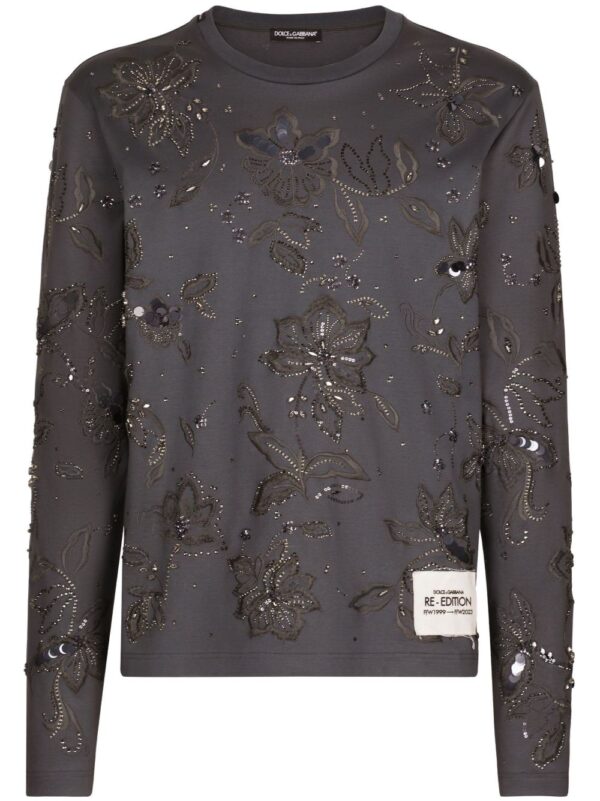 embroidered long-sleeved cotton T-shirt