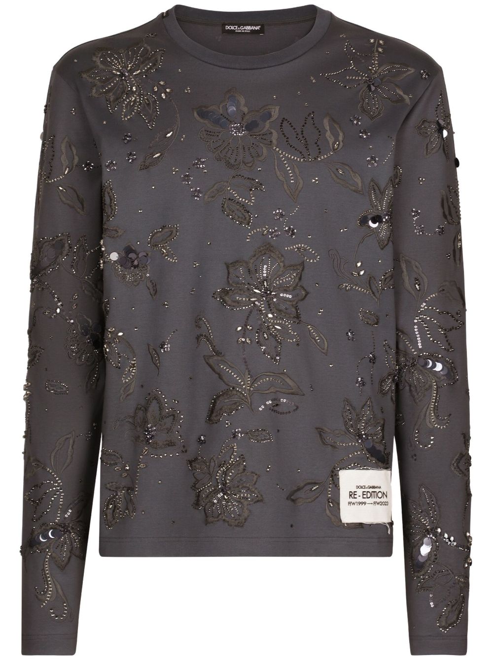 embroidered long-sleeved cotton T-shirt