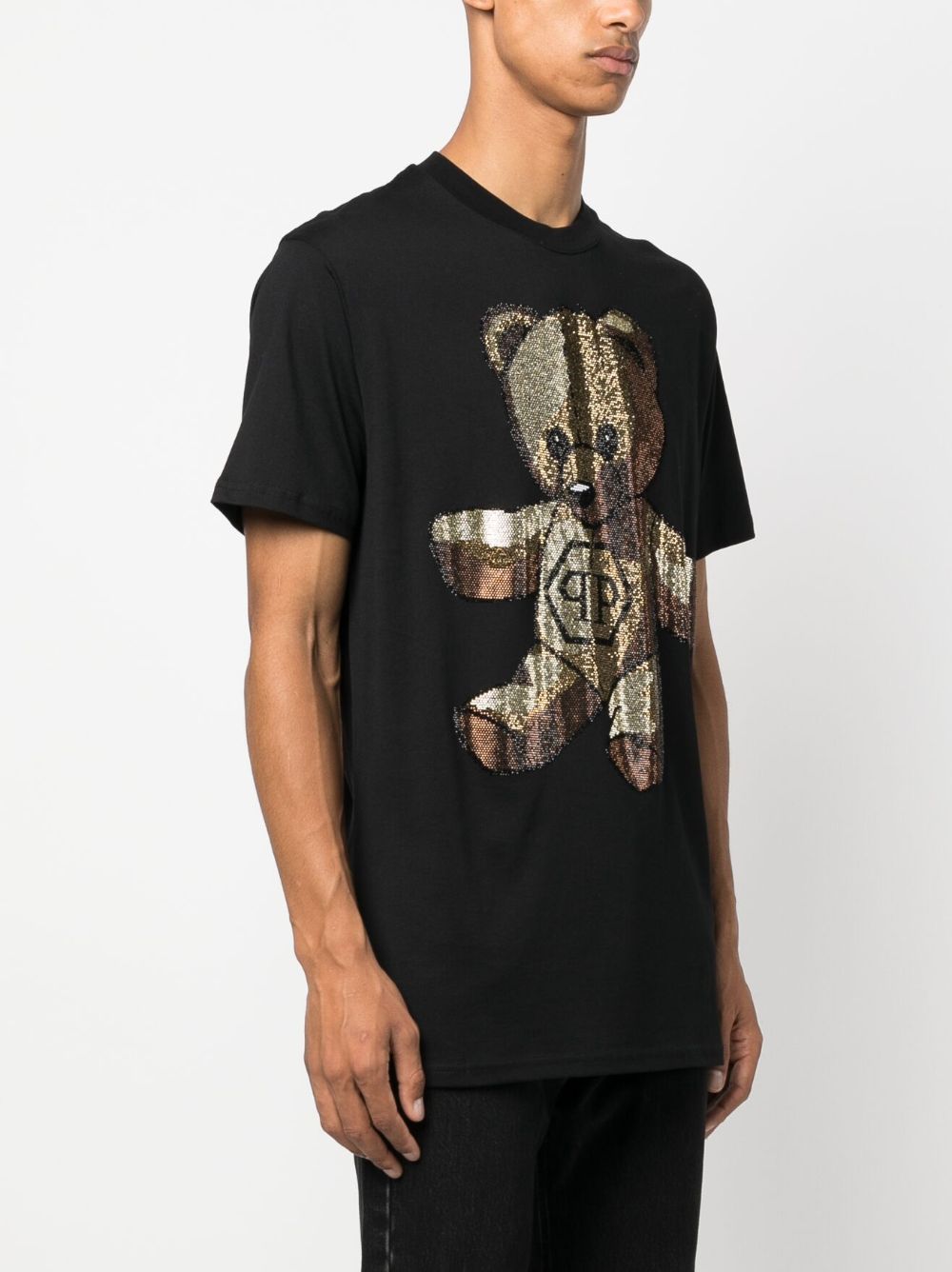 Bear-motif round-neck T-shirt