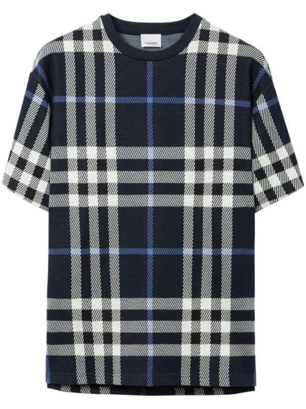 ⁦check-pattern cotton T-shirt⁩ - الصورة ⁦4⁩