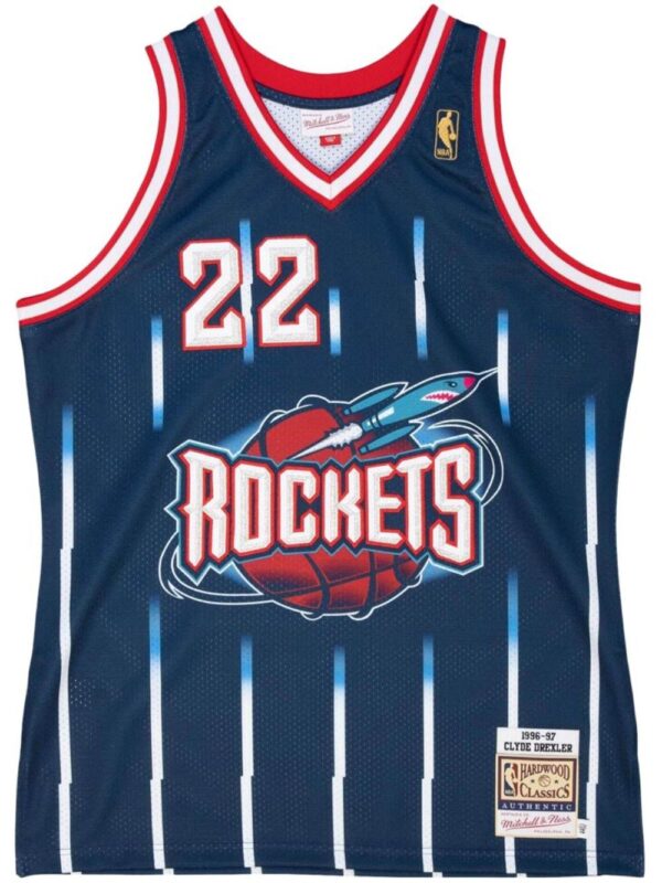 ⁦"NBA Houston Rockets 96 Clyde Drexler" authentic road jersey⁩ - الصورة ⁦4⁩