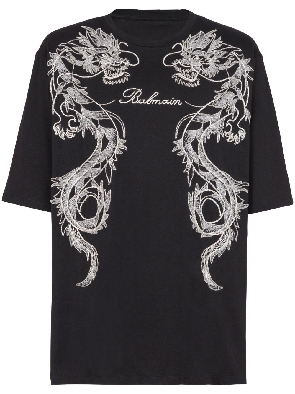 Dragon-embroidered cotton T-shirt