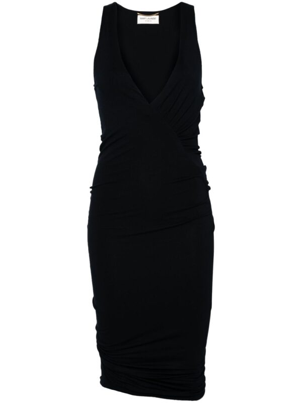 ruched V-neck mini dress